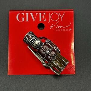Kim Rogers NWT Rhinestone Enamel Nutcracker Brooch Pin Give Joy Xmas
